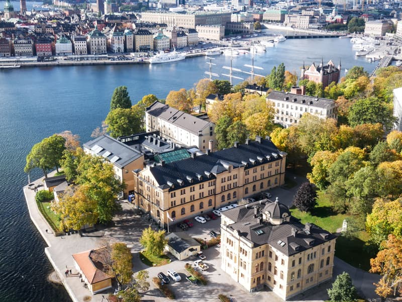 Part of the island of Skeppsholmen seen from above.