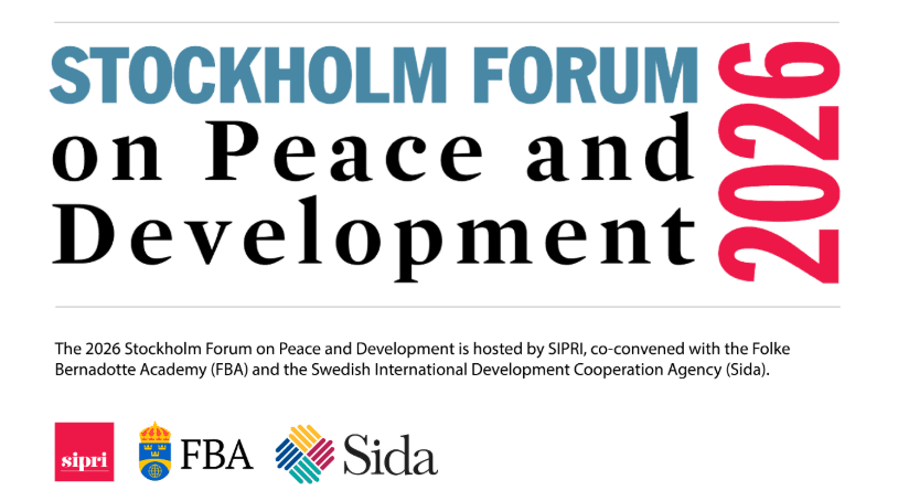 Logotyp för Stockholm Forum on Peace and Development 2026. Forumet arrangeras av SIPRI i samarbete med Folke Bernadotte Akademin och Sida.