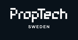 Logotypen visar texten PropTech i pixelstil på svart bakgrund, följt av ordet SWEDEN i mindre stil under.